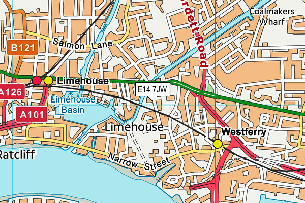 E14 7JW map - OS VectorMap District (Ordnance Survey)