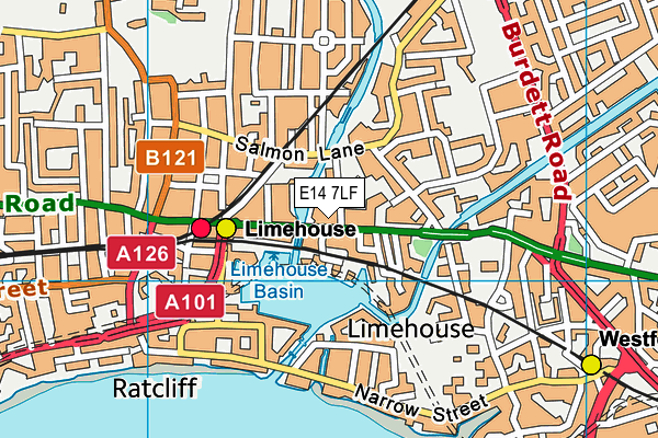 E14 7LF map - OS VectorMap District (Ordnance Survey)