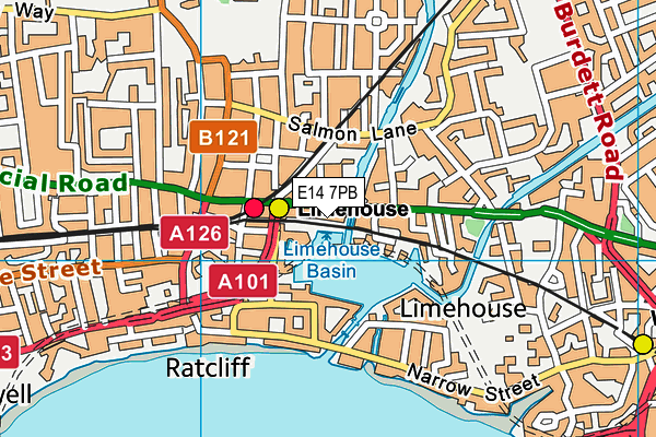 E14 7PB map - OS VectorMap District (Ordnance Survey)