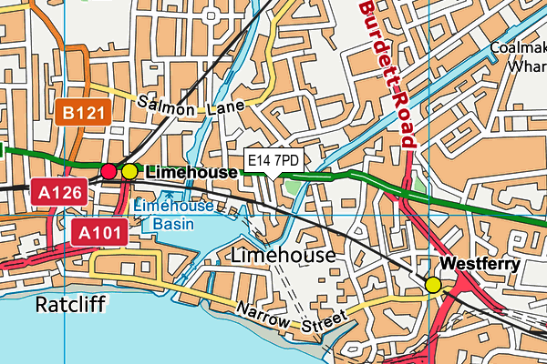 E14 7PD map - OS VectorMap District (Ordnance Survey)