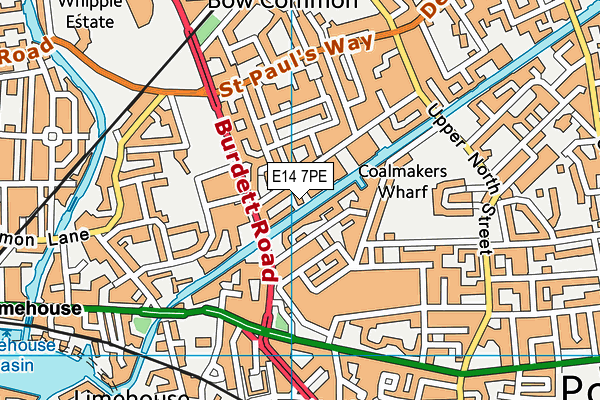 E14 7PE map - OS VectorMap District (Ordnance Survey)