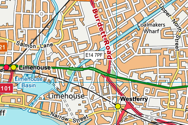 E14 7PF map - OS VectorMap District (Ordnance Survey)