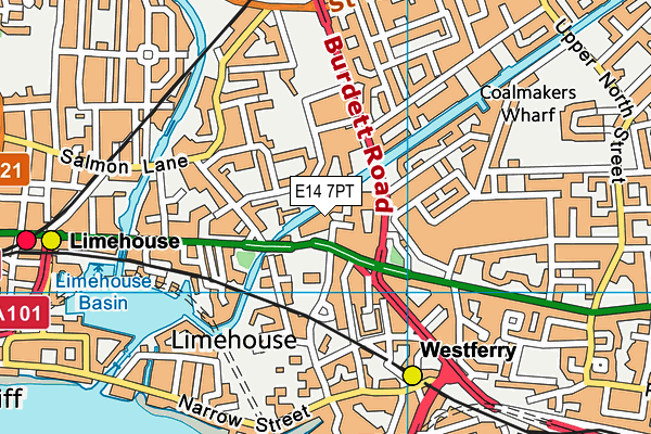 E14 7PT map - OS VectorMap District (Ordnance Survey)