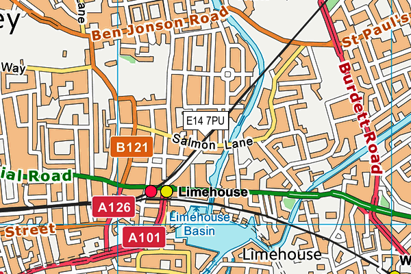 E14 7PU map - OS VectorMap District (Ordnance Survey)