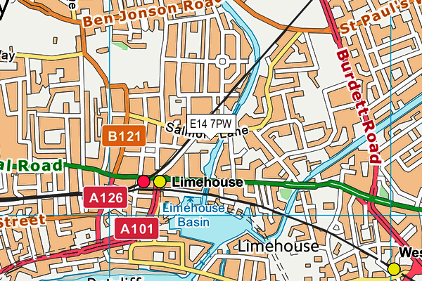 E14 7PW map - OS VectorMap District (Ordnance Survey)