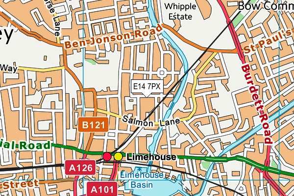 E14 7PX map - OS VectorMap District (Ordnance Survey)