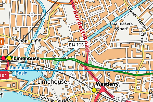 E14 7QB map - OS VectorMap District (Ordnance Survey)