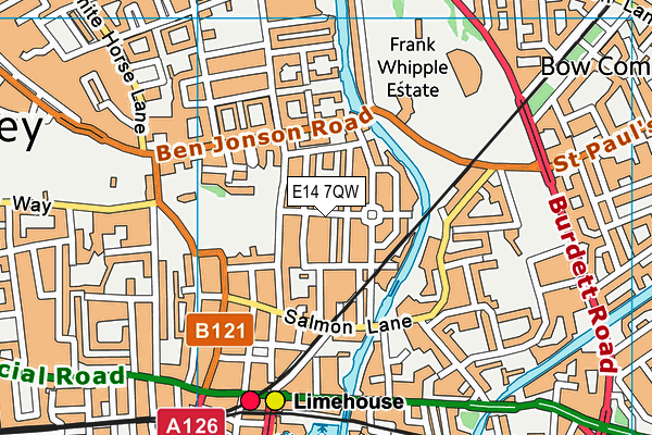 E14 7QW map - OS VectorMap District (Ordnance Survey)