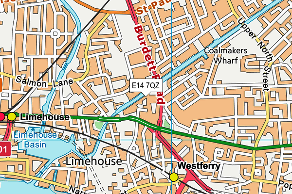 E14 7QZ map - OS VectorMap District (Ordnance Survey)