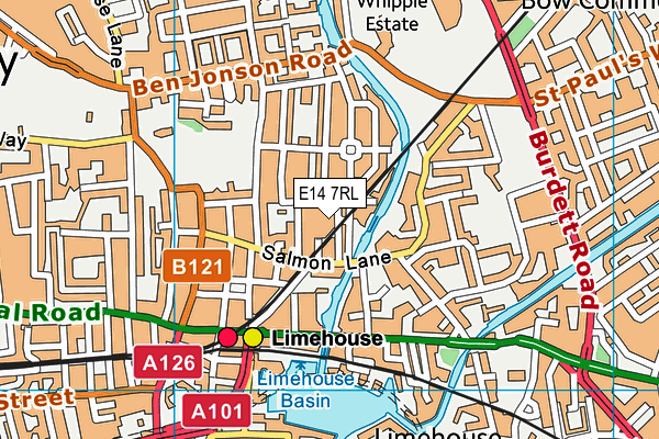 E14 7RL map - OS VectorMap District (Ordnance Survey)