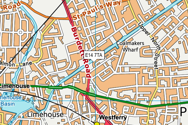 E14 7TA map - OS VectorMap District (Ordnance Survey)