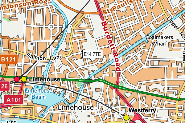 E14 7TE map - OS VectorMap District (Ordnance Survey)