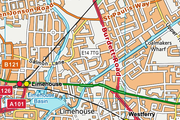 E14 7TG map - OS VectorMap District (Ordnance Survey)