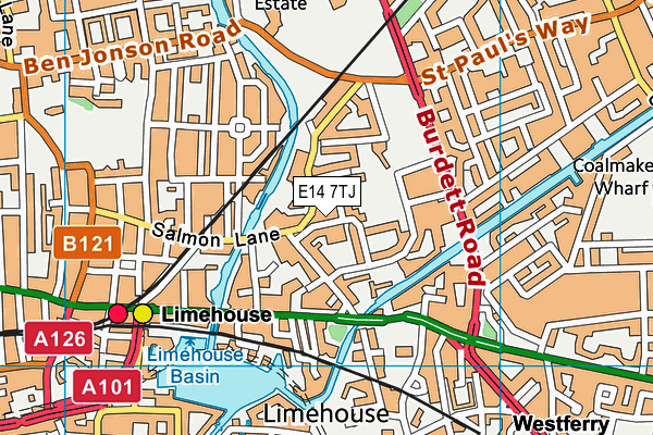 E14 7TJ map - OS VectorMap District (Ordnance Survey)