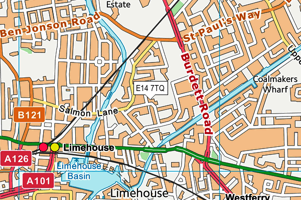 E14 7TQ map - OS VectorMap District (Ordnance Survey)