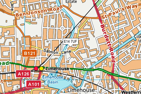 E14 7UF map - OS VectorMap District (Ordnance Survey)