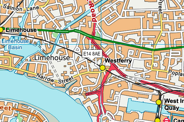 E14 8AE map - OS VectorMap District (Ordnance Survey)