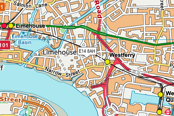 E14 8AH map - OS VectorMap District (Ordnance Survey)