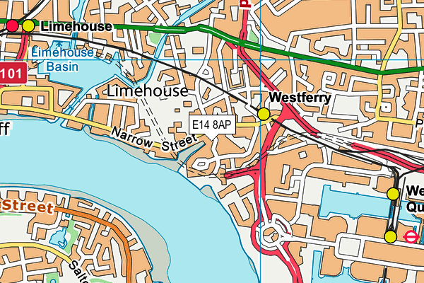 E14 8AP map - OS VectorMap District (Ordnance Survey)