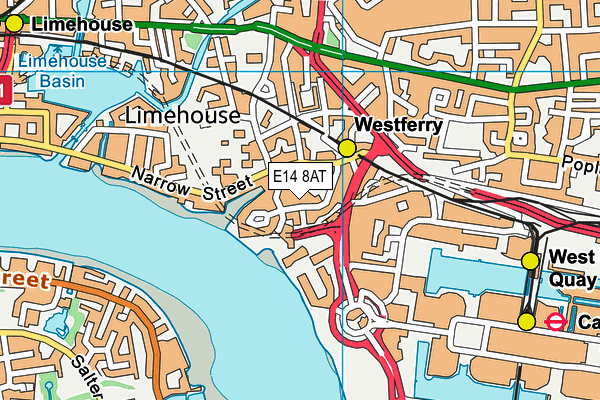 E14 8AT map - OS VectorMap District (Ordnance Survey)