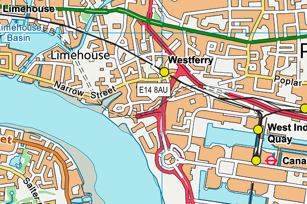 E14 8AU map - OS VectorMap District (Ordnance Survey)