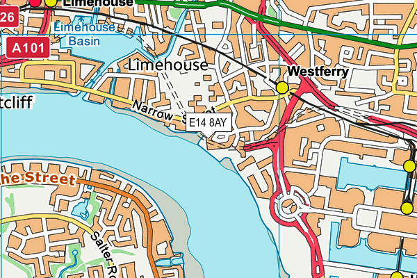 E14 8AY map - OS VectorMap District (Ordnance Survey)