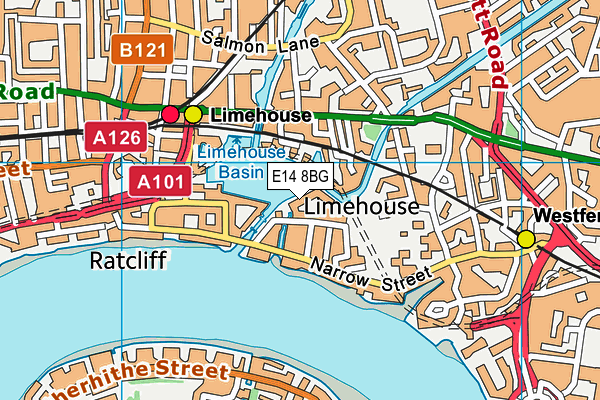 E14 8BG map - OS VectorMap District (Ordnance Survey)