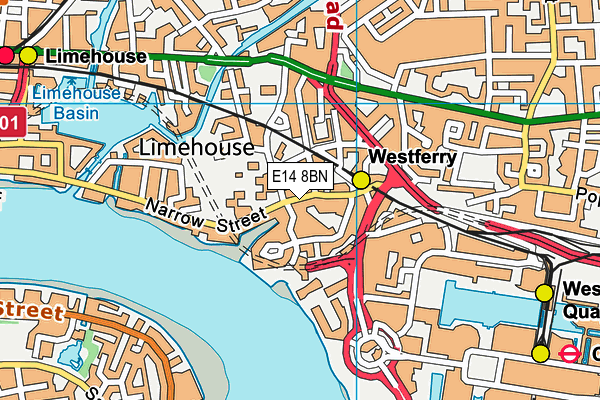 E14 8BN map - OS VectorMap District (Ordnance Survey)