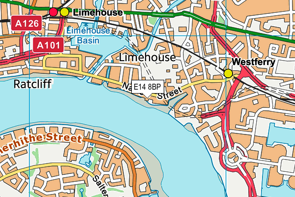 E14 8BP map - OS VectorMap District (Ordnance Survey)