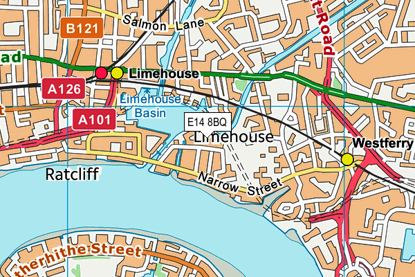 E14 8BQ map - OS VectorMap District (Ordnance Survey)