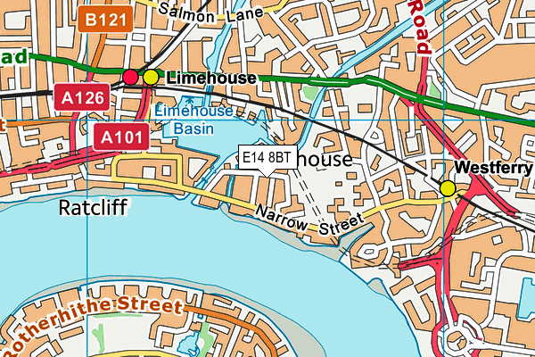 E14 8BT map - OS VectorMap District (Ordnance Survey)