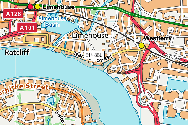 E14 8BU map - OS VectorMap District (Ordnance Survey)