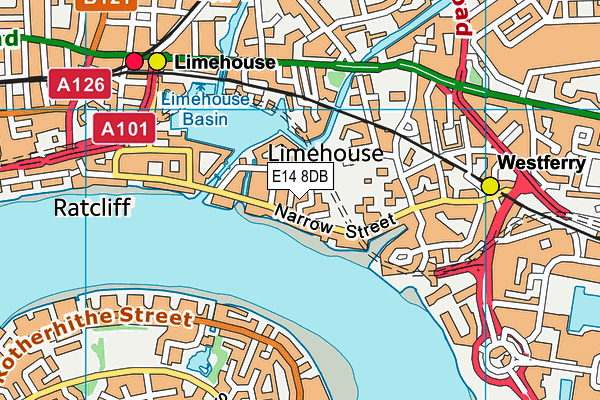 E14 8DB map - OS VectorMap District (Ordnance Survey)