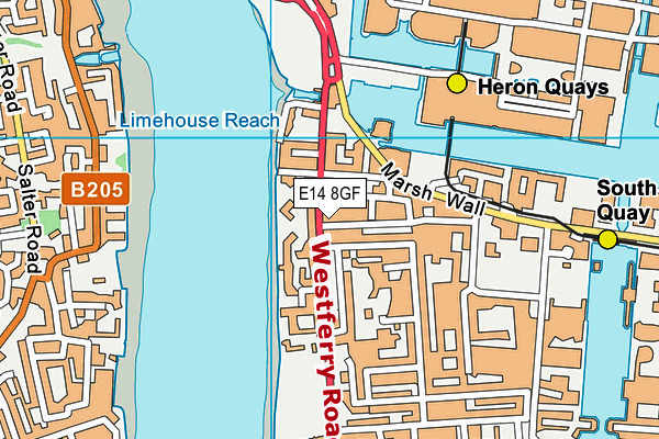 E14 8GF map - OS VectorMap District (Ordnance Survey)