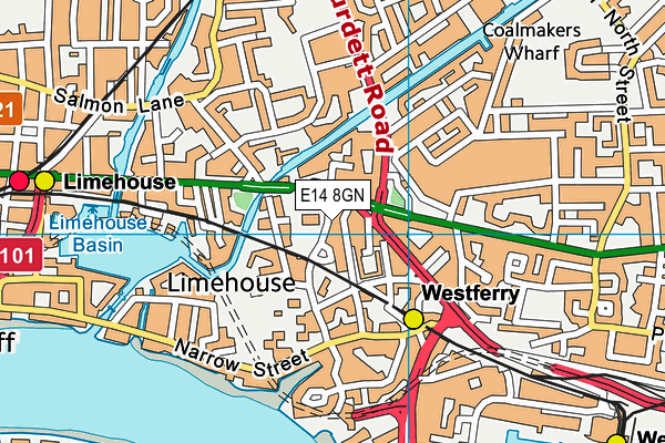 E14 8GN map - OS VectorMap District (Ordnance Survey)