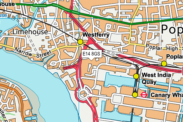 E14 8GS map - OS VectorMap District (Ordnance Survey)