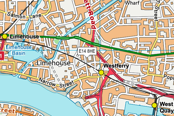 E14 8HE map - OS VectorMap District (Ordnance Survey)