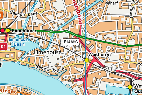 E14 8HG map - OS VectorMap District (Ordnance Survey)