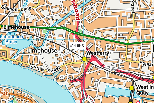 E14 8HX map - OS VectorMap District (Ordnance Survey)