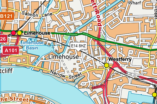 E14 8HZ map - OS VectorMap District (Ordnance Survey)