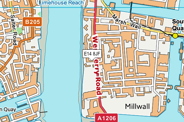 E14 8JF map - OS VectorMap District (Ordnance Survey)