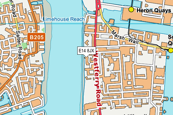 E14 8JX map - OS VectorMap District (Ordnance Survey)