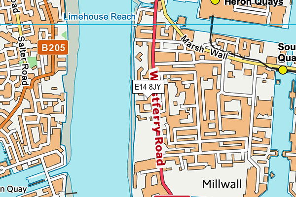 E14 8JY map - OS VectorMap District (Ordnance Survey)