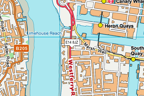 E14 8JZ map - OS VectorMap District (Ordnance Survey)