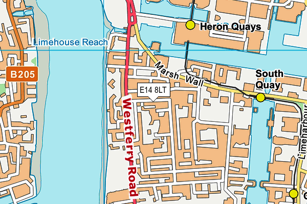 E14 8LT map - OS VectorMap District (Ordnance Survey)