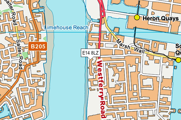 E14 8LZ map - OS VectorMap District (Ordnance Survey)