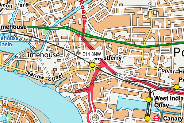 E14 8NW map - OS VectorMap District (Ordnance Survey)