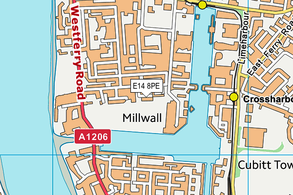 E14 8PE map - OS VectorMap District (Ordnance Survey)