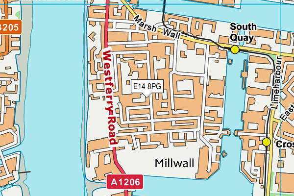 E14 8PG map - OS VectorMap District (Ordnance Survey)