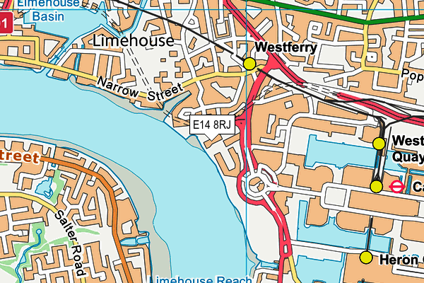 E14 8RJ map - OS VectorMap District (Ordnance Survey)